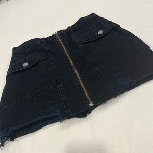 Carmar Blue Black Zip Up Denim Skirt